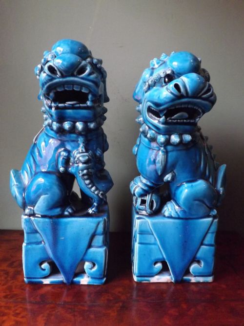Pair of Early C20th Chinese Turquoise-glazed Pottery 'Dogs of Fo '