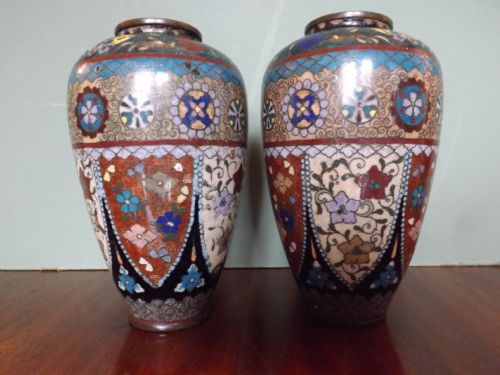 Pair of Late C19th Japanese Cloisonné Enamel Vases