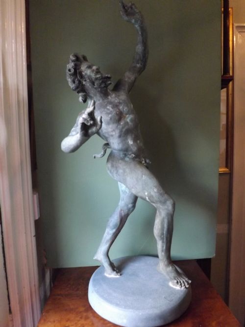 Late C19th Italian Bronze 'Grand Tour' Souvenir Sculpture After the Antique of "The Dancing Faun of Pompeii".
