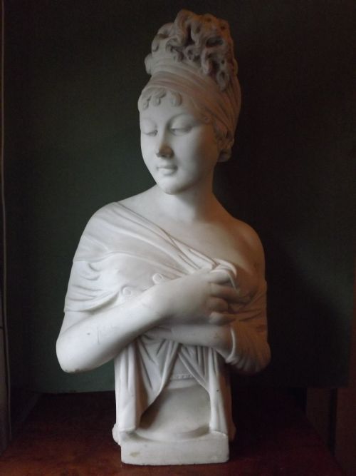 C19th Carved White Statuary Marble Bust of Madame Juliette Recamier After the Original Study by Joseph Chinard.