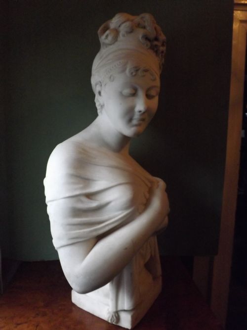fig 3. C19th carved white statuary marble bust of Madame Juliette Recamier after the original study by Joseph Chinard.