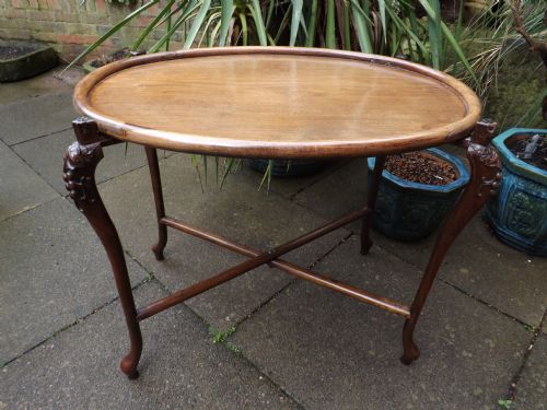 Late C19th Qing Dynasty Chinese Hardwood Oval Tray-top Table.