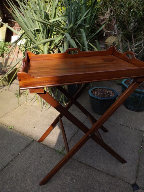 fig 1. Early C19th George III period mahogany 'butlers' tray on folding stand.
