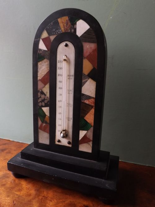 fig 1. C19th specimen marble-inlaid English desk-top thermometer.