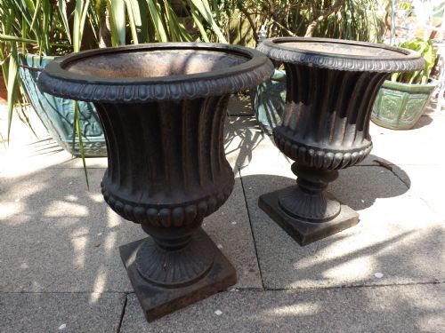 Pair of Mid C19th English Cast-iron Garden or Terrace Vases.