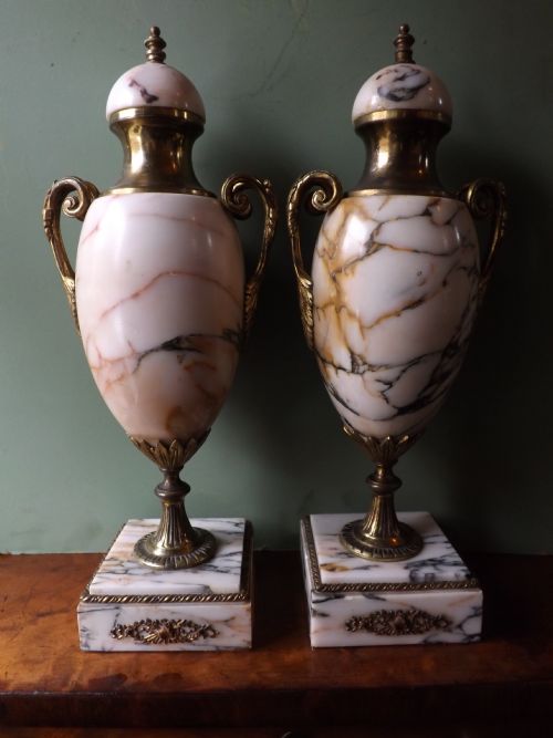 Pair of Late C19th/early C20th French Marble Vases with Gilded Mounts.