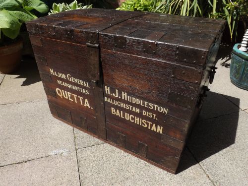 Late C18th Iron-bound Oak Silver-chest with Provenance and Later Personalised Painted Military Campaign Letter-work.