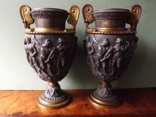 fig 1. Pair of late C19th 'Grand Tour' souvenir bronzed and gilt-brass classical vases ,after the antique.