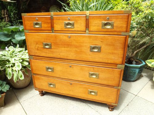 C19th Brass-bound Mahogany Military Officer's Campaign Chest of Drawers.