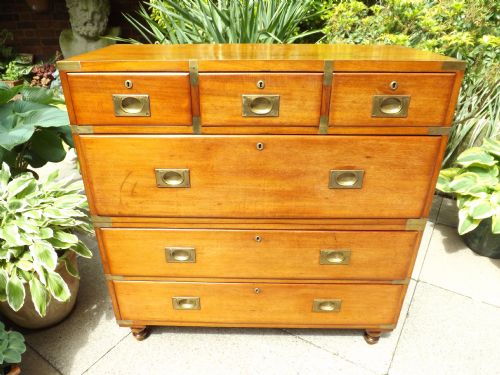 fig 1. C19th brass-bound mahogany military officer's campaign chest of drawers.