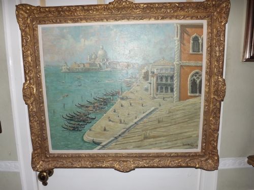 Mid C20th Oil Painting on Canvas by Paul Bret (French 1902-1956) View of Venice.
