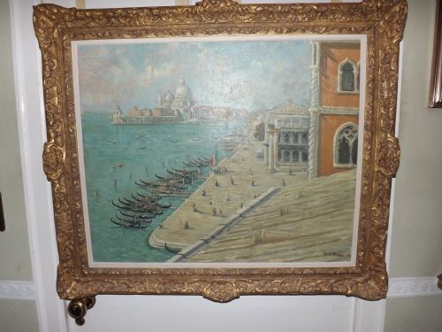 fig 1. Mid C20th oil painting on canvas by Paul Bret (French 1902-1956) view of Venice.