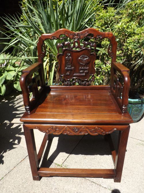 C19th Late Qing Dynasty Chinese Carved Hardwood Armchair.
