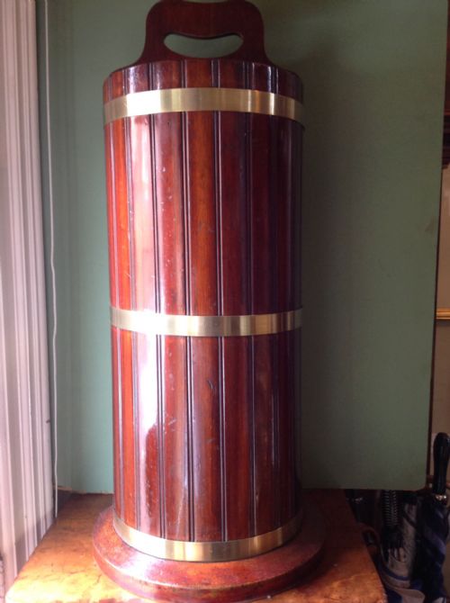 C19th Brass-bound Mahogany Umbrella/stick-stand of Semi-circular Form.