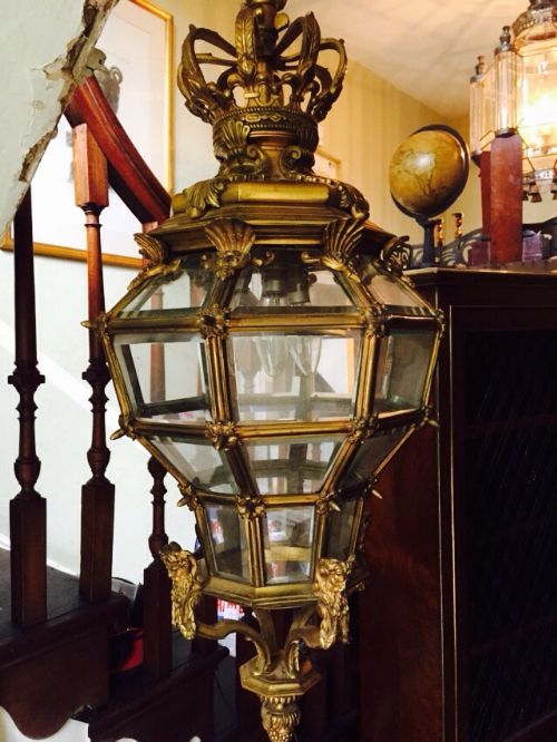 Early C20th Gilt-bronze Octagonal Hall Lantern of "Versailles" Design .
