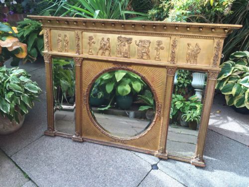 Early C19th Regency Period Gilt-wood 3-Plate Over-mantel Mirror .