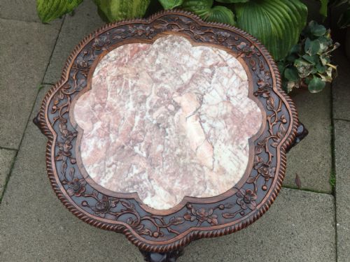 fig 1. Large late C19th Chinese Qing dynasty carved hardwood 2-tier marble-top table.
