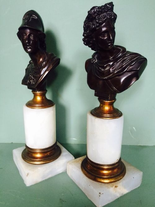 Pair of Late C19th /Early C20th 'Grand Tour' Souvenir Bronze Miniature Bust Studies.