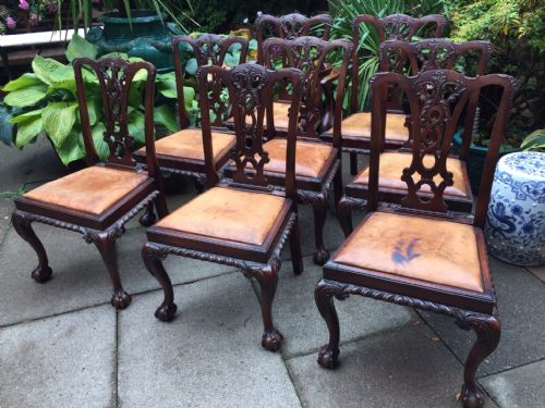 Set of 8 Late C19th Georgian Design Chippendale-style Mahogany Dining Chairs