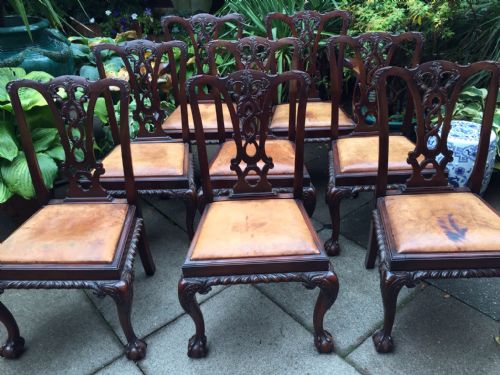 fig 1. Set of 8 late C19th Georgian design Chippendale-style mahogany dining chairs
