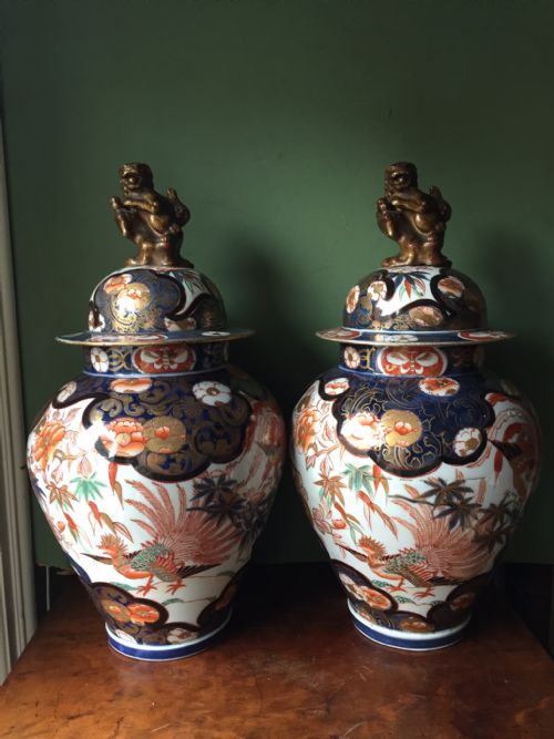 Pair of Late C18th/early C19th Japanese Imari Porcelain Vases and Covers