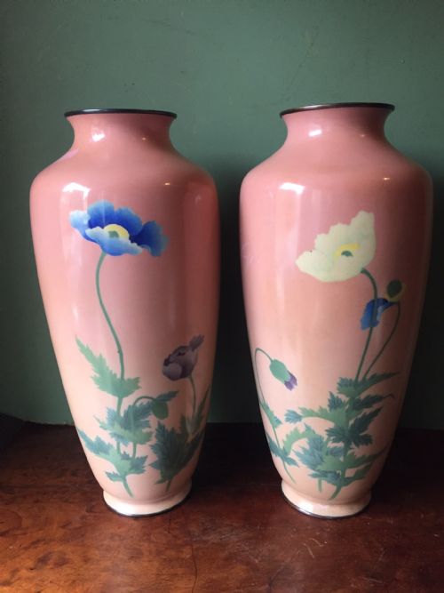 Pair of Early C20th/late C19th Japanese Cloisonné Enamel Vases.