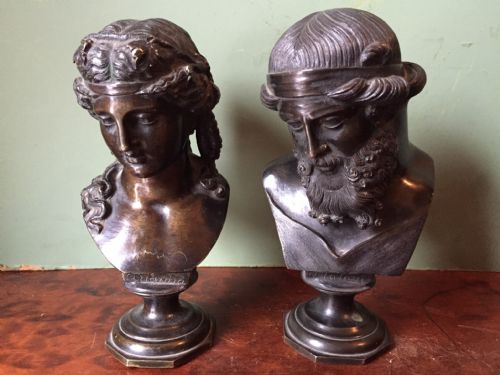 fig 1. Pair of late C19th bronze miniature 'Grand Tour' souvenir busts of