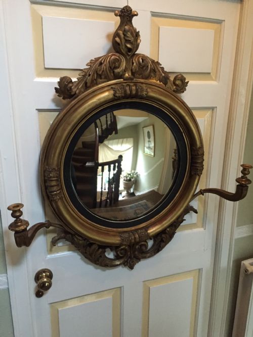 Early C19th Regency Period Carved Gilt-wood Framed 'Girandole' Convex -Plate Mirror