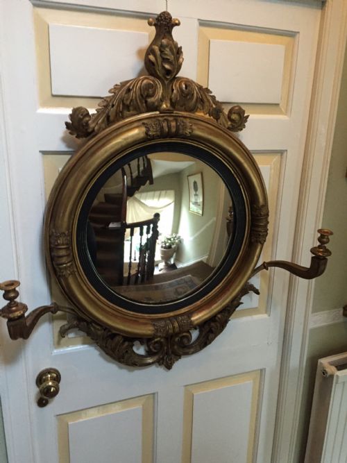 fig 1. Early C19th Regency period carved gilt-wood framed 'girandole' convex -plate mirror