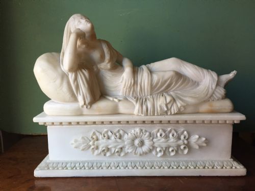 fig 1. Fine C19th carved alabaster sculpture study after the antique of Lucretia , modelled as a sleeping Ariadne .