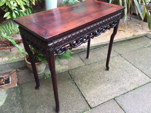 C19TH CHINESE LATE QING DYNASTY CARVED HARDWOOD CENTRESIDE OR CONSOLE TABLE - ADDITIONAL PHOTO 2