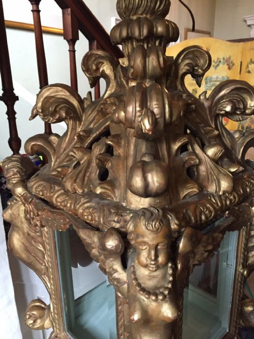 fig 3. Late C19th Italian carved gilt-wood Baroque-style hanging hall lantern.