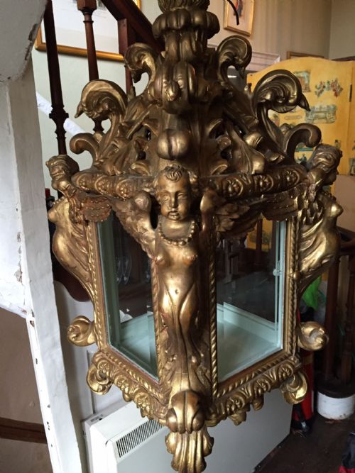 fig 1. Late C19th Italian carved gilt-wood Baroque-style hanging hall lantern.