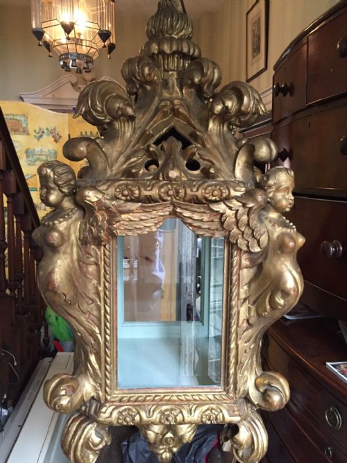 Late C19th Italian Carved Gilt-wood Baroque-style Hanging Hall Lantern.