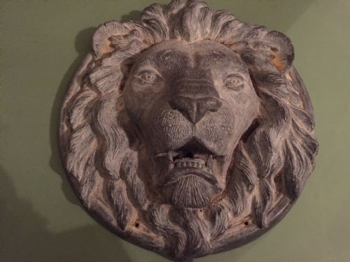 fig 1. C19th cast-lead lion's mask wall-fountain roundel