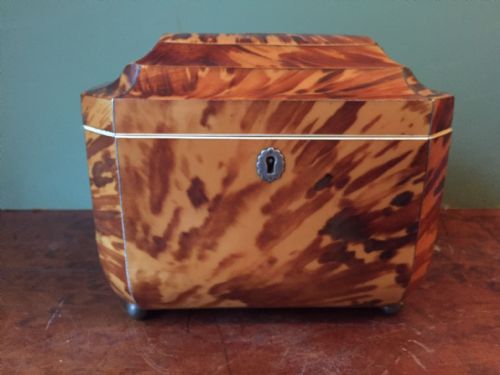 Early C19th Regency Period 'Blonde' Tortoiseshell Oblong Tea-caddy.