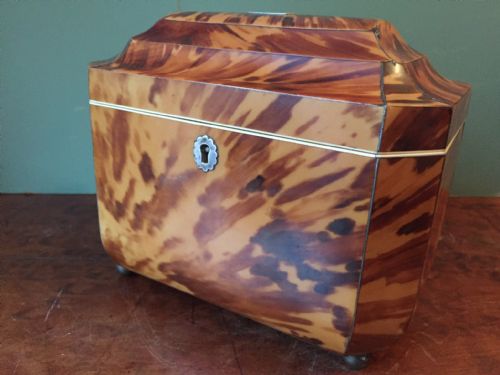 fig 1. Early C19th Regency period 'blonde' tortoiseshell oblong tea-caddy.