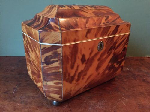 fig 2. Early C19th Regency period 'blonde' tortoiseshell oblong tea-caddy.