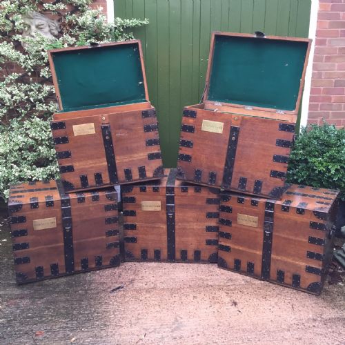 fig 1. Rare set of 5 numbered C19th iron-bound oak Country-House 'silver-chests'