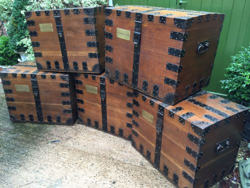 fig 2. Rare set of 5 numbered C19th iron-bound oak Country-House 'silver-chests'