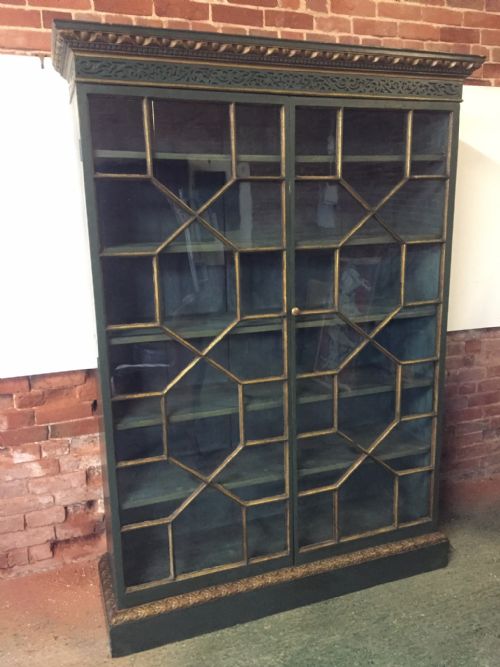 C19th George II Style Decorated and Parcel-gilt Astragal Glazed Bookcase.
