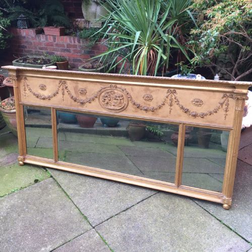 Early C19th Late George III / Early Regency Period Gilt-wood and Gesso Triple-plate 'Landscape' Overmantel Mirror.