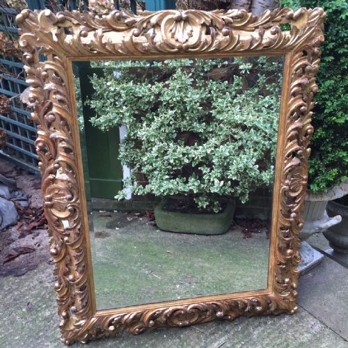 Fine Late C18th Italian Florentine Carved Gilt-wood Frame Mirror of Good Large Scale.
