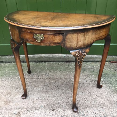 Early C20th Walnut Demi-lune Side Table in the Early Georgian Period Style.
