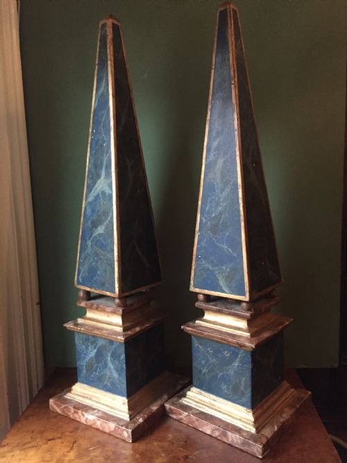 fig 1. Large pair of late C19th Italian wooden 'faux marble' obelisks.