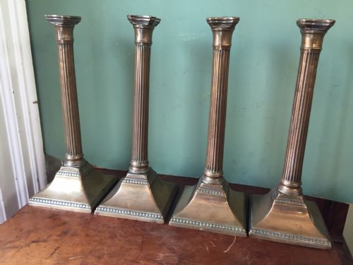 Rare Set of 4 C18th George III Period Brass/'bell-metal' Reeded Column Candle-sticks