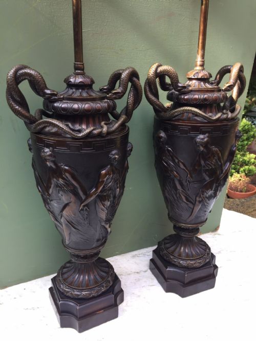 fig 1. Impressive pair of late C19th French bronze vase-bodied lamps of classical design .
