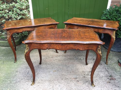 Matched Mid-victorian Suite of Ormolu-mounted Circassian Burr-walnut and Figured-walnut Tables , Comprising of a Closely-matched 'Pair' of Gaming/card Tables and an En-suite Single-drawer Writing Table or Bureau-plat.
