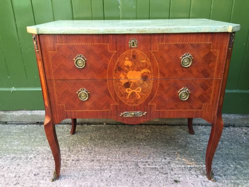 Late C19th Swedish Walnut and Fruitwood 'Petit Commode' Chest with Marble Top.