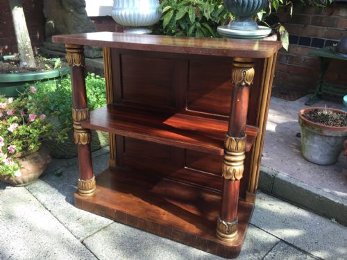 C19th George IV Period Simulated 'Faux' Rosewood Open Bookcase /Side Cabinet with Parcel-gilt Decoration and Painted Simulated 'Faux' Porphyry Marble Top.